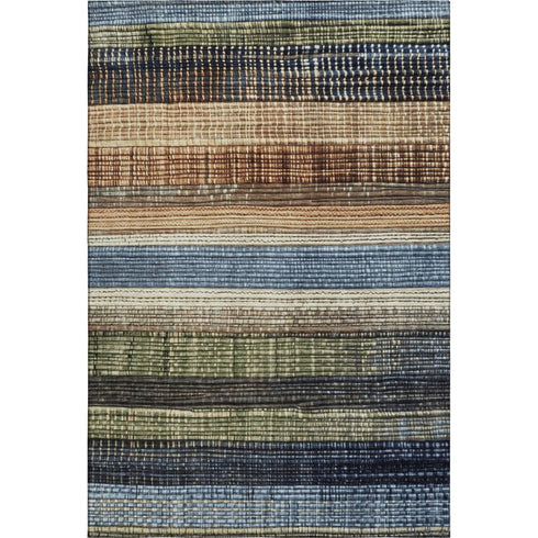 5' X 8' Blue Brown And Green Striped Washable Area Rug With UV Protection