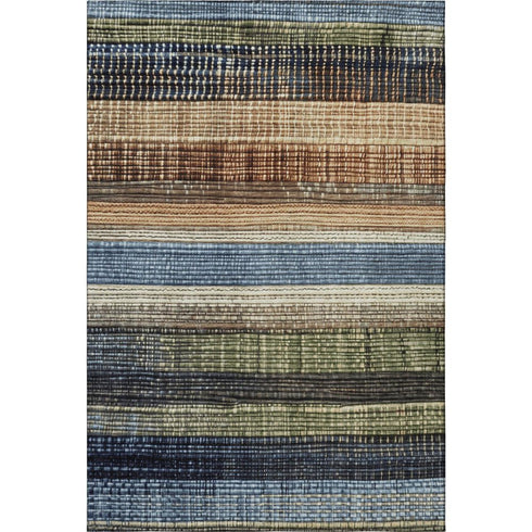 5' X 8' Blue Brown And Green Striped Washable Area Rug With UV Protection