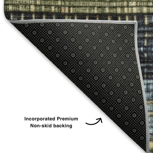 8' X 10' Blue Brown And Green Striped Washable Area Rug With UV Protection