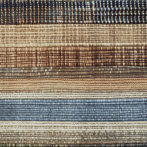 8' X 10' Blue Brown And Green Striped Washable Area Rug With UV Protection