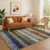 9' X 12' Blue Brown And Green Striped Washable Area Rug With UV Protection