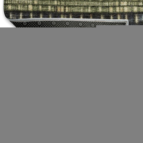 9' X 12' Blue Brown And Green Striped Washable Area Rug With UV Protection
