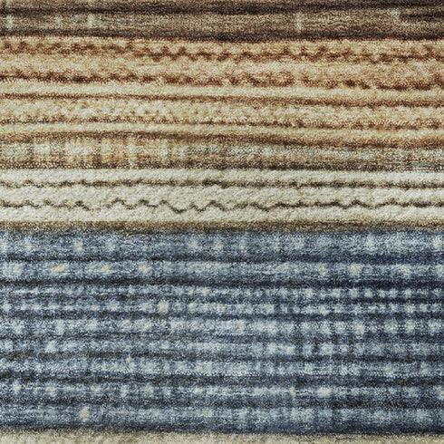 9' X 12' Blue Brown And Green Striped Washable Area Rug With UV Protection