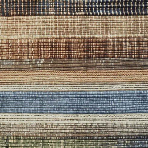 9' X 12' Blue Brown And Green Striped Washable Area Rug With UV Protection