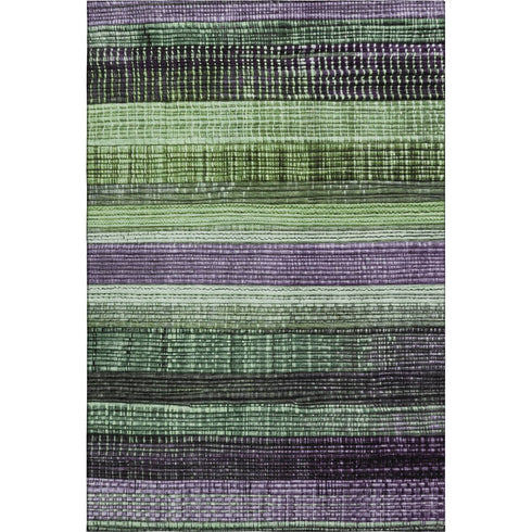 5' X 8' Purple And Green Striped Washable Area Rug With UV Protection