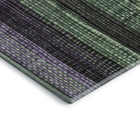 5' X 8' Purple And Green Striped Washable Area Rug With UV Protection