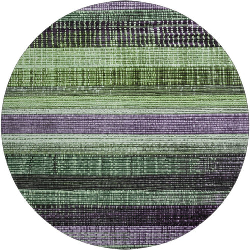 8' Purple And Green Striped Washable Round Rug With UV Protection
