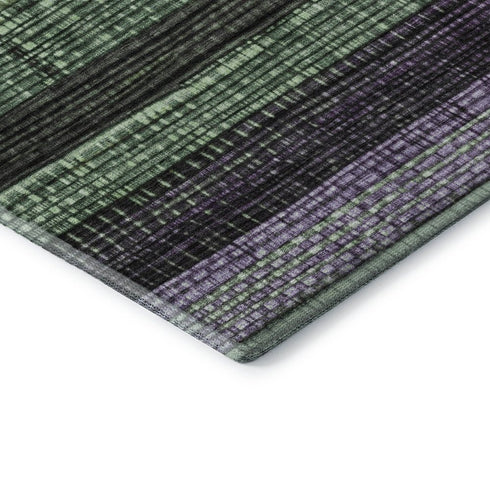 8' Purple And Green Striped Washable Round Rug With UV Protection
