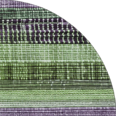 8' Purple And Green Striped Washable Round Rug With UV Protection