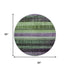 8' Purple And Green Striped Washable Round Rug With UV Protection