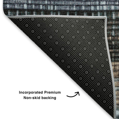 8' X 10' Teal And Brown Striped Washable Area Rug With UV Protection