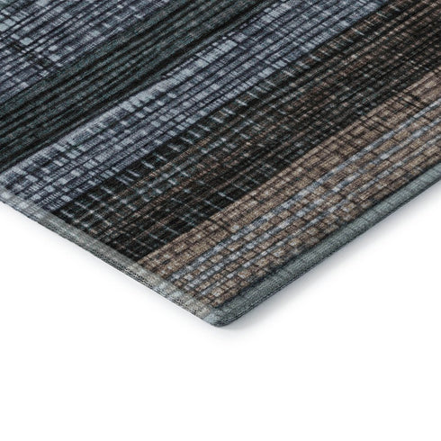8' X 10' Teal And Brown Striped Washable Area Rug With UV Protection