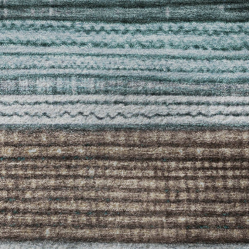 8' X 10' Teal And Brown Striped Washable Area Rug With UV Protection