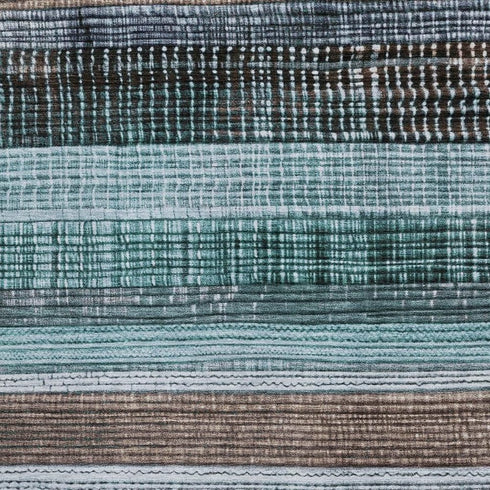 8' X 10' Teal And Brown Striped Washable Area Rug With UV Protection