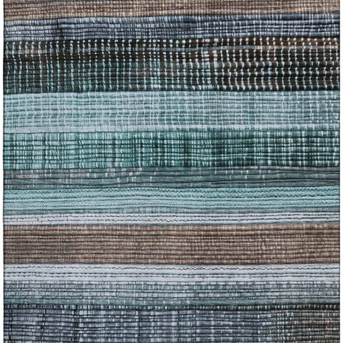 8' X 10' Teal And Brown Striped Washable Area Rug With UV Protection