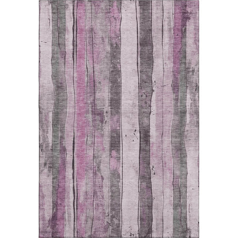 5' X 8' Pink And Gray Striped Washable Area Rug With UV Protection