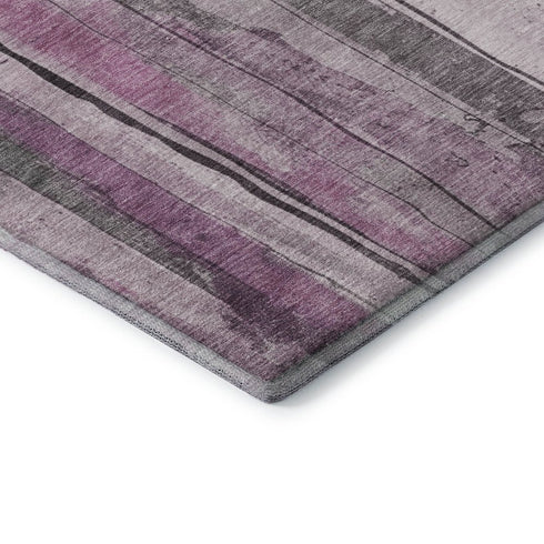 5' X 8' Pink And Gray Striped Washable Area Rug With UV Protection
