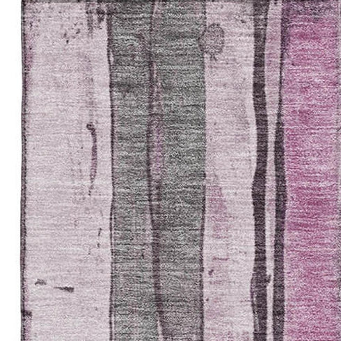 5' X 8' Pink And Gray Striped Washable Area Rug With UV Protection