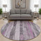 8' Pink And Gray Striped Washable Round Rug With UV Protection