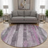 8' Pink And Gray Striped Washable Round Rug With UV Protection
