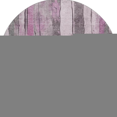 8' Pink And Gray Striped Washable Round Rug With UV Protection