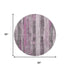 8' Pink And Gray Striped Washable Round Rug With UV Protection