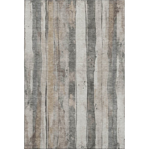 8' X 10' Beige And Gray Striped Washable Area Rug With UV Protection