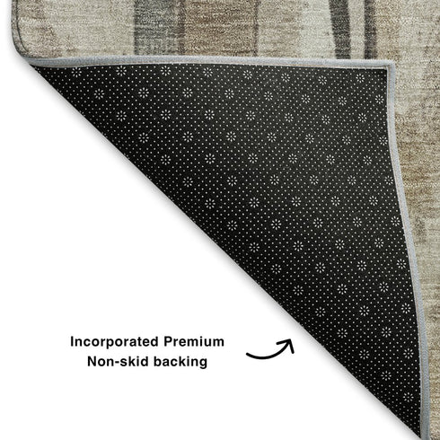8' X 10' Beige And Gray Striped Washable Area Rug With UV Protection