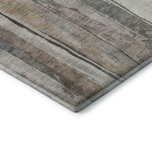 8' X 10' Beige And Gray Striped Washable Area Rug With UV Protection
