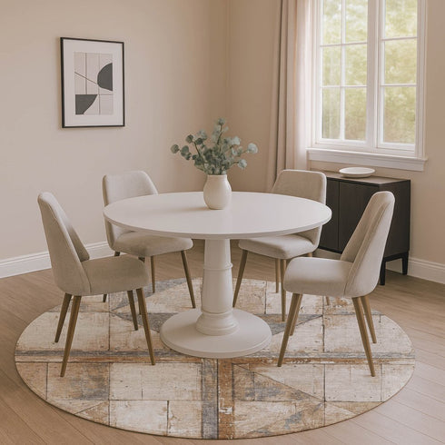 8' Copper And Gray Geometric Washable Round Rug With UV Protection