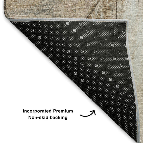 8' Copper And Gray Geometric Washable Round Rug With UV Protection