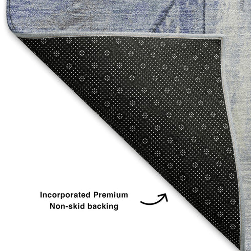 5' X 8' Denim Blue And Gray Geometric Washable Area Rug With UV Protection