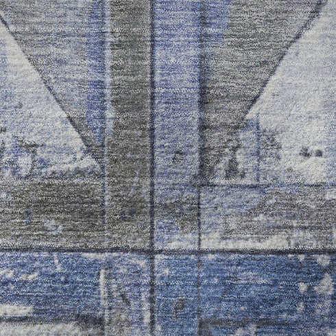5' X 8' Denim Blue And Gray Geometric Washable Area Rug With UV Protection