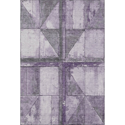 5' X 8' Purple And Gray Geometric Washable Area Rug With UV Protection