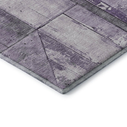 5' X 8' Purple And Gray Geometric Washable Area Rug With UV Protection