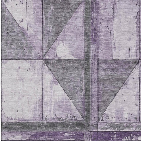 5' X 8' Purple And Gray Geometric Washable Area Rug With UV Protection