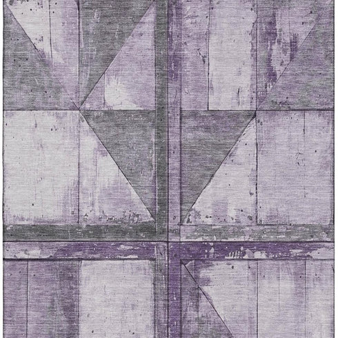5' X 8' Purple And Gray Geometric Washable Area Rug With UV Protection