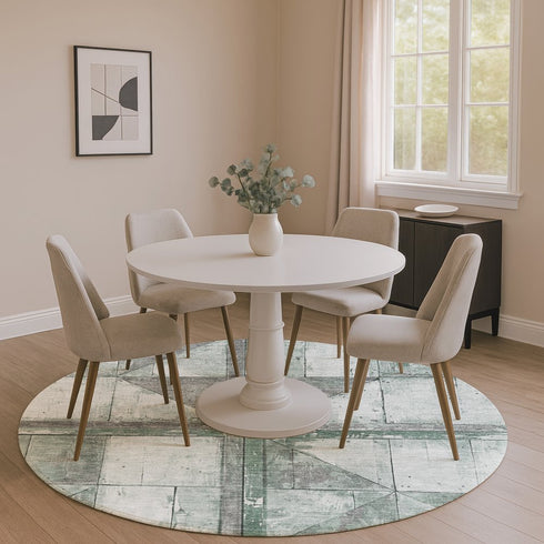 8' Sage And Gray Geometric Washable Round Rug With UV Protection