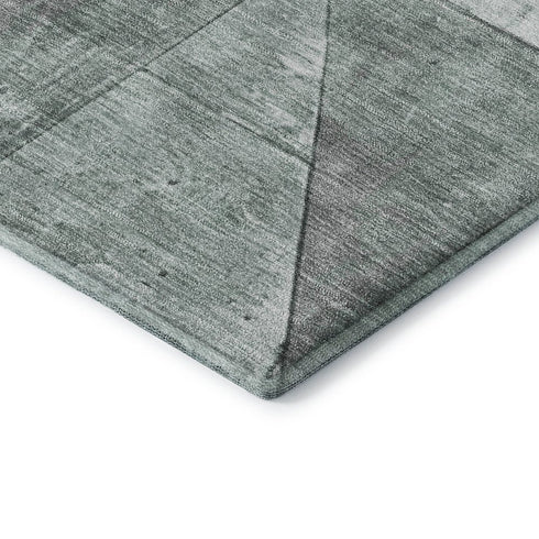 8' Sage And Gray Geometric Washable Round Rug With UV Protection
