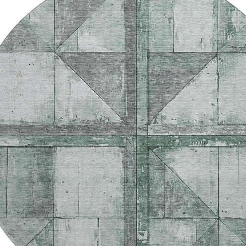 8' Sage And Gray Geometric Washable Round Rug With UV Protection