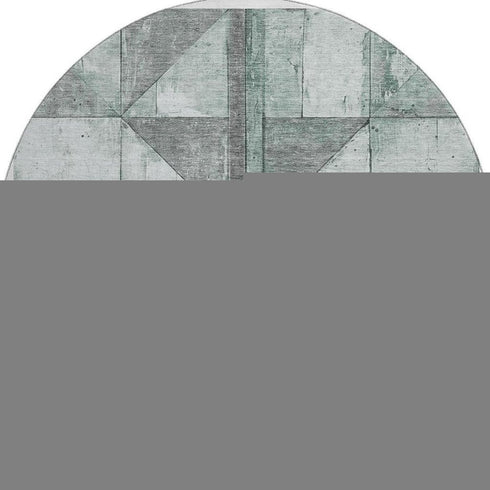8' Sage And Gray Geometric Washable Round Rug With UV Protection
