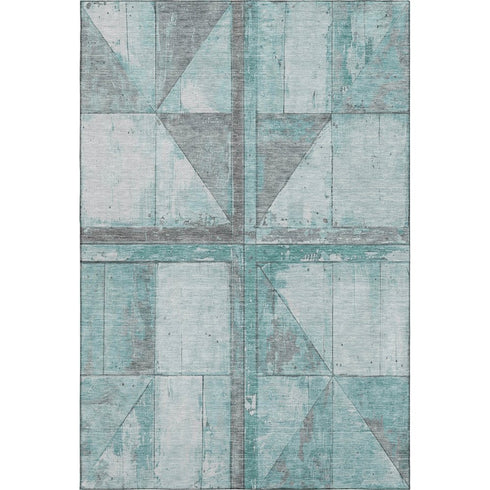 8' X 10' Teal And Gray Geometric Washable Area Rug With UV Protection