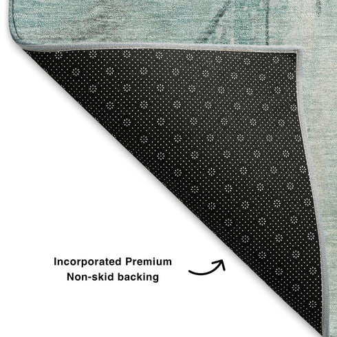 8' X 10' Teal And Gray Geometric Washable Area Rug With UV Protection