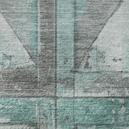 8' X 10' Teal And Gray Geometric Washable Area Rug With UV Protection