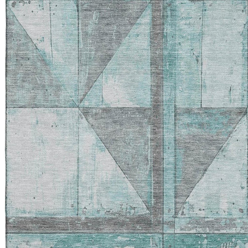 8' X 10' Teal And Gray Geometric Washable Area Rug With UV Protection