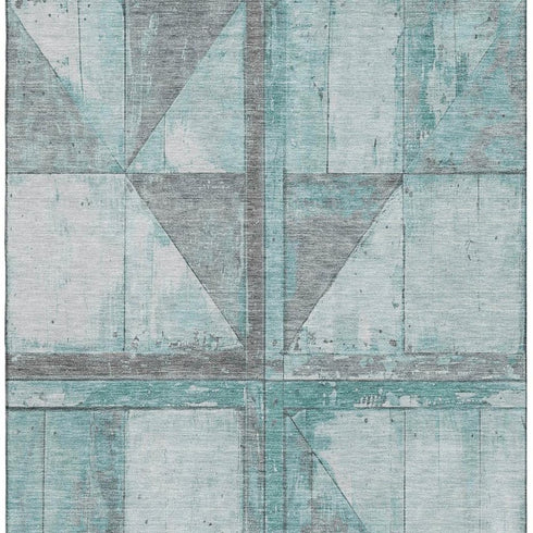 8' X 10' Teal And Gray Geometric Washable Area Rug With UV Protection