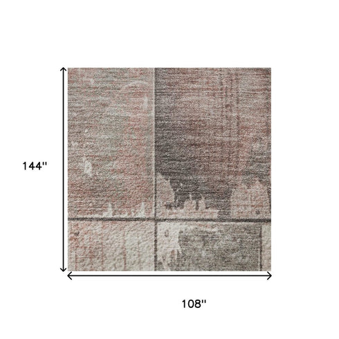 9' X 12' Copper And Gray Geometric Washable Area Rug With UV Protection