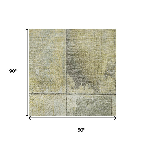 5' X 8' Gold And Gray Geometric Washable Area Rug With UV Protection