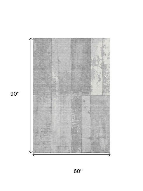 5' X 8' Gray And Silver Geometric Washable Area Rug With UV Protection