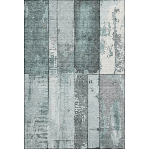 5' X 8' Pale Aqua And Gray Geometric Washable Area Rug With UV Protection